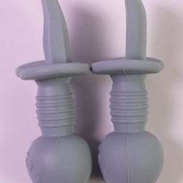 fab n funky Silicone Fork & Spoon Set With Bear Handle - Dark Silver image 4