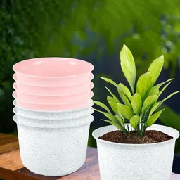 Kuber Industries 8Pcs Pink & White Textured Planters With Plate-image-70