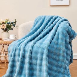 Nivasam Bubble Blue Fleece AC Room 300 GSM Double Bed Blanket-image-98