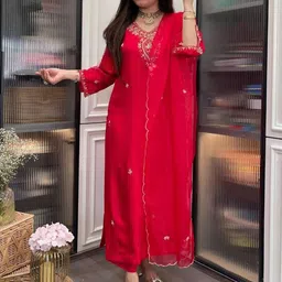 NIZA FASHION Embroidered Round Neck Kurta With Trousers & Dupatta-16