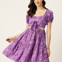 Antheaa Floral Print Puff Sleeve Cotton A-Line Dress-picture-42