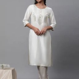 Aurelia White Regular Fit Solid Kurta-picture-14
