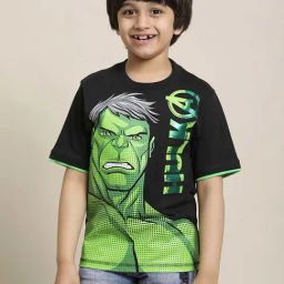 Kidsville Black & Green Cotton Printed Hulk T-Shirt-image-40