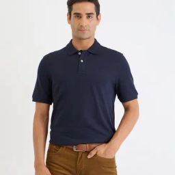 GANT Navy Blue Regular fit Solid Polo T-Shirt-image-9