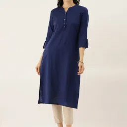 Divena Blue M&arin Collar Straight Kurta-image-81