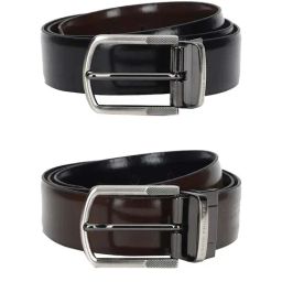 Louis Philippe Brown & Black Leather Solid Reversible Belt for Men-image-100