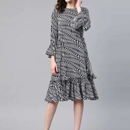 Cottinfab Black Abstract Print A-Line Crepe Dress-image-52