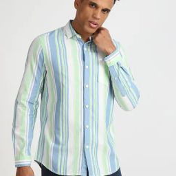 Lee Blue Cotton Slim Fit Striped Shirt-picture-10