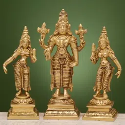 Ekaa Handicrafts Gold Lord Vishnu with Bhudevi and Sridevi-picture-16