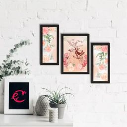 eCraftIndia Set of 3 Loving Deer Couple Satin Matt Texture UV Art Painting-23