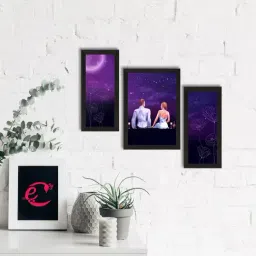 eCraftIndia Set of 3 Loving Couple Sitting Under Moon Light Satin Matt Texture UV Art Painting-31