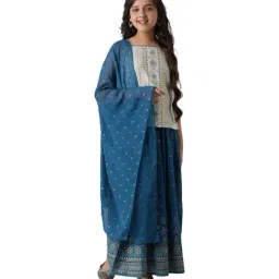 Aurelia Kids White & Blue Printed Top, Skirt with Dupatta-image-49