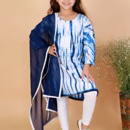 VASTRAMAY Kids Blue & White Cotton Over Dyed Kurta Set-image-113