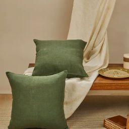 Fabindia Home Bageecha Woven Green Cotton Cushion Cover-image-12