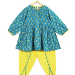 Campana Kids Blue & Yellow Cotton Printed Kurta Set-image-99