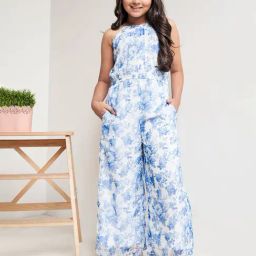 AND girl White & Blue Floral Print Jumpsuit-image-54