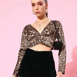 Cation Brown Animal Print Crop Top-image-66