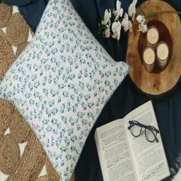Spaces Spun Floral Blue Cotton Cushion Cover-image-29