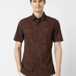 Peter England Brown Cotton Slim Fit Printed Shirt-picture-17