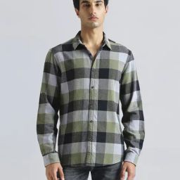 Pepe Jeans Olive Cotton Regular Fit Checks Shirt-image-93