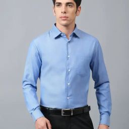 Cantabil Blue Cotton Polyblend Regular Fit Self Formal Shirt-image-20