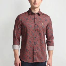 U.S. Polo Assn. Red Cotton Slim Fit Floral Print Shirt-image-10