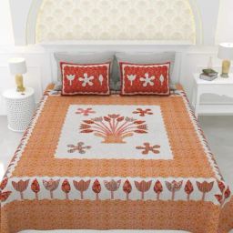 Living Roots Floral Orange 150 TC Cotton Bedsheet with 2 Pillow Covers-image-12