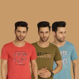 Vimal Jonney Multicolor Regular Fit Printed Crew T-Shirt - Pack of 3-image-51