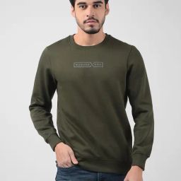 NUMERO UNO Olive Regular Fit Pullover Sweatshirt-image-7