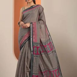 Libas Teal Leheriya Saree With Unstitched Blouse-image-85