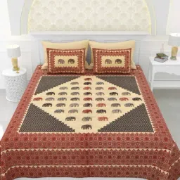 Living Roots Printed maroon 150 TC Cotton Bedsheet with 2 Pillow Covers-image-12