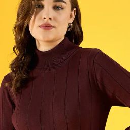 98 Degree North Burgundy Cotton Self Regular Fit Sweater-picture-45