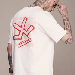 WROGN Brand Logo Printed Drop-Shoulder Sleeves Pure Cotton T-shirt-image-68