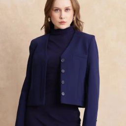 RAREISM Navy Twill Solid Long Sleeves Jacket-image-80