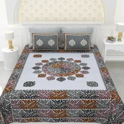 Living Roots Floral Gray 150 TC Cotton Bedsheet with 2 Pillow Covers-image-89