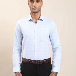 Turtle Light Blue Cotton Slim Fit Checkered Formal Shirt-picture-35