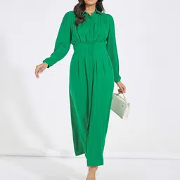 Styli Shirt Collar Cuffed Sleeves A-Line Maxi Dress-image-27