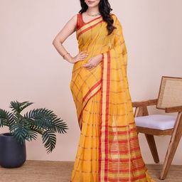 VEDANT VASTRAM Checked Zari Kanjeevaram Saree-image-83