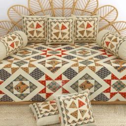 Living Roots Printed Yellow 300 TC Cotton Single Diwan - Set of 8-8