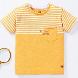 Ed-a-Mamma Kids Yellow Cotton Striped T-Shirt-image-32