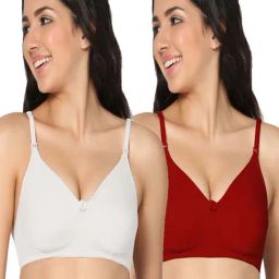 IN CARE White & Red Cotton T-Shirt Bras - Pack Of 2-picture-2