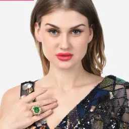 Zaveri Pearls Set of 2 Green & Grey Stones Elasticated Pearl Strings Finger Rings-ZPFK15182-image-43