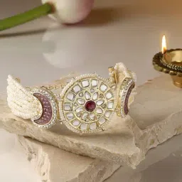 Zaveri Pearls Purple Multistrand Dazzling Kundan & Beads Bracelet-ZPFK16668-image-21