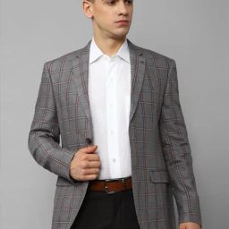 Louis Philippe Grey Linen Slim Fit Checks Blazer-image-74