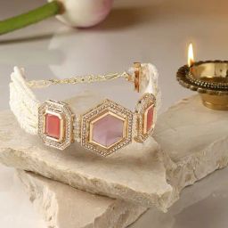 Zaveri Pearls Pink Multistrand Artificial Stones & Beads Ethnic Bracelet-ZPFK16671-20