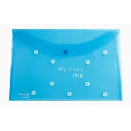 Worldone F/C Size Flower Print Transparent Blue Polypropylene My Clear Bag with Snap Button, DC205FP-6