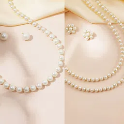 Anouk Combo Of Two Gold Plated Premium Quality Creame Pearls Beaded Jewellery Set-2
