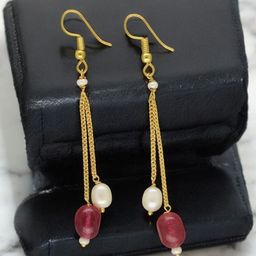Sri Jagdamba Pearls Dealer Ancy Gold-Plated Pearls Beaded Contemporary Drop Earrings-60