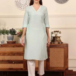 W Sky Blue Straight Kurta-image-11