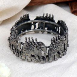 Teejh Oxidized Ellora Elephant Classic Bangle-image-24